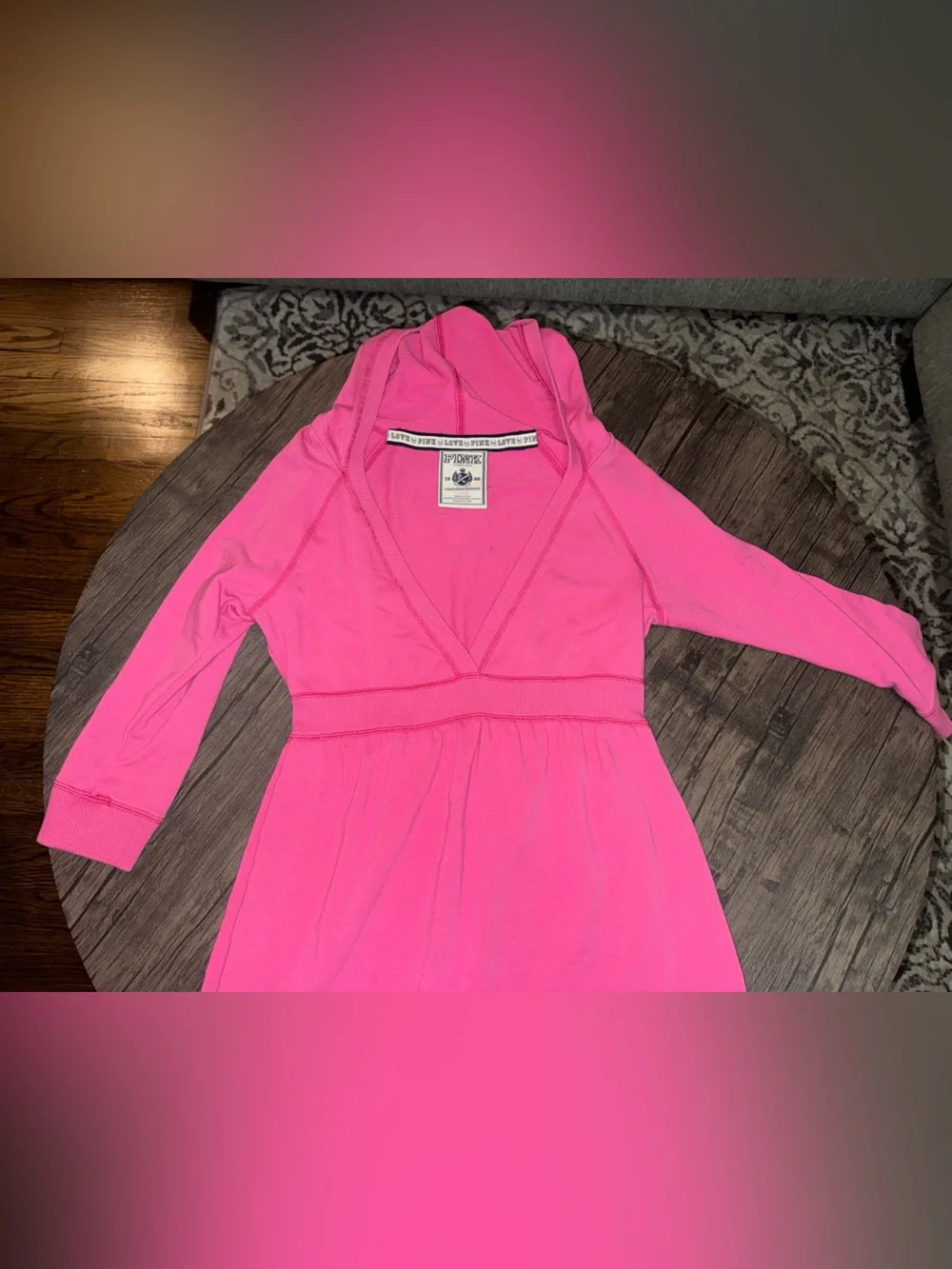 PINK Victoria's Secret Vintage Hot Pink Hooded Ruffle Dress size large - Picture 4 of 8